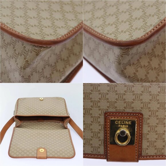 CELINE Macadam Canvas Shoulder Bag Beige Brown Gold Auth kk341V - Picture 16 of 16